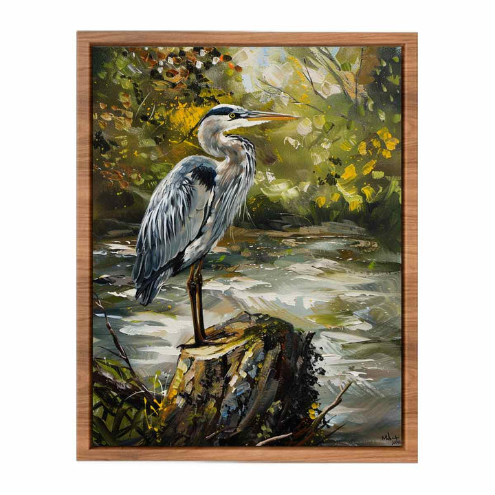 Grey Heron Bird  Painting framed Print