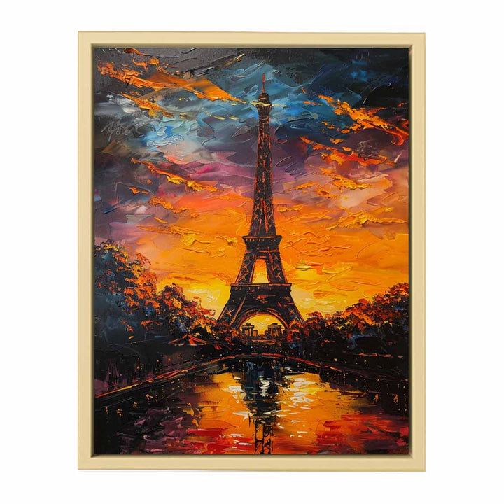 Eiffel Tower Sunset Painting framed Print