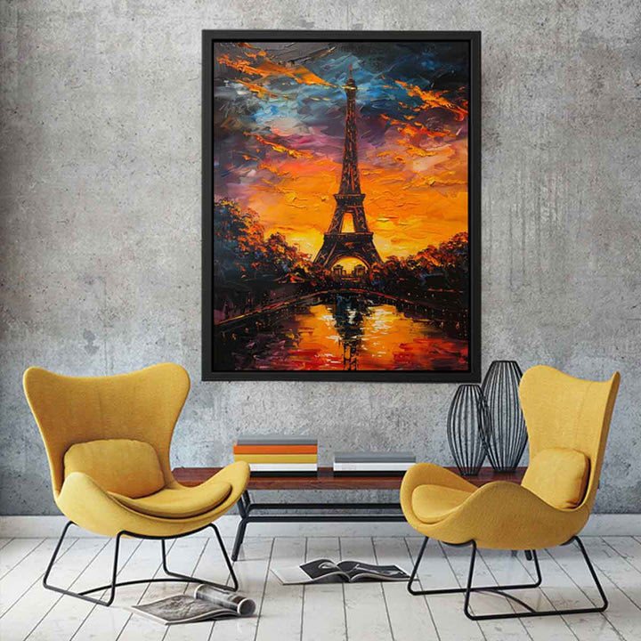 Eiffel Tower Sunset Painting canvas Print