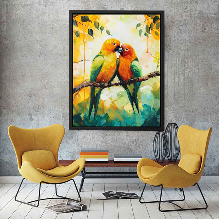 Love Birds Parrot  Painting  canvas Print