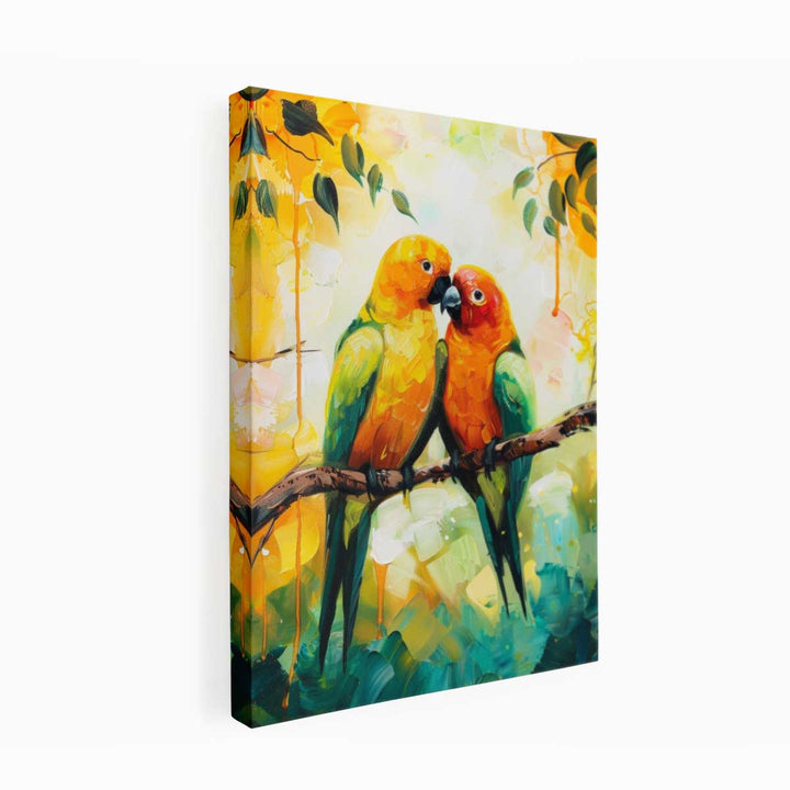 Love Birds Parrot  Painting  canvas Print