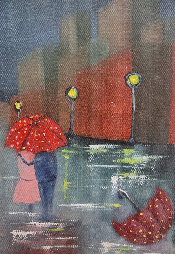 Romance in Rain Oil Painting