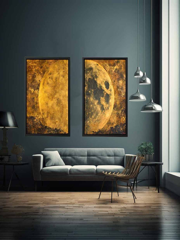 2 Panel Golden Moon Art Painting