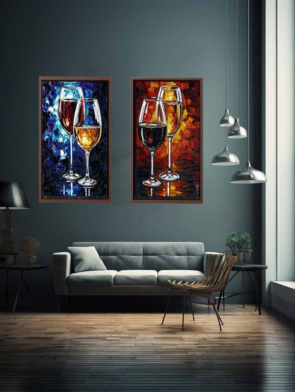 2 Panel Wine Galss  Art  Painting