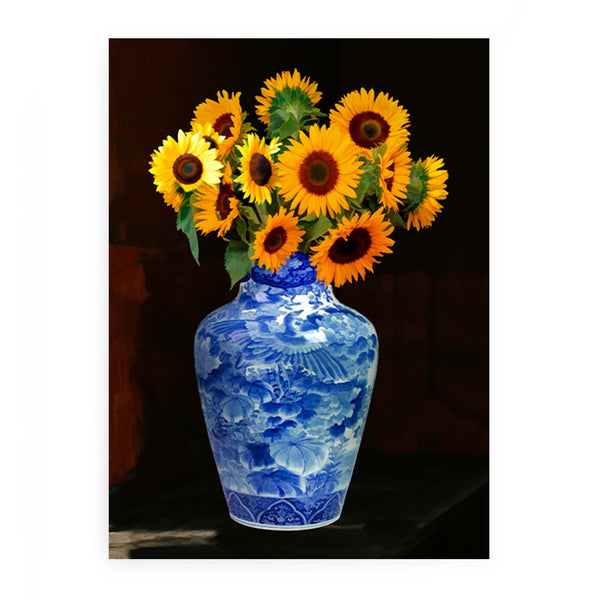 Blue Vase Sunflower Painting