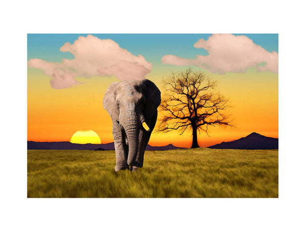 Elephant Sunset Painting