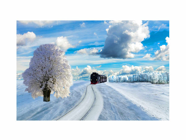 Winter Snow Train Painting