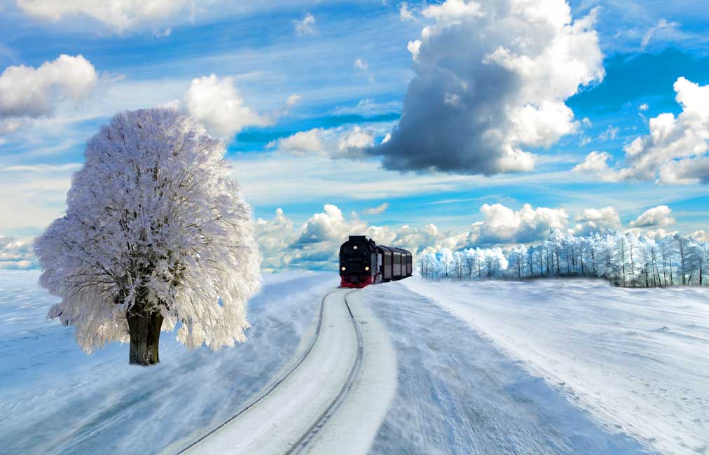 Winter Train Painting Wall Art & Canvas Print | Canvas Direct