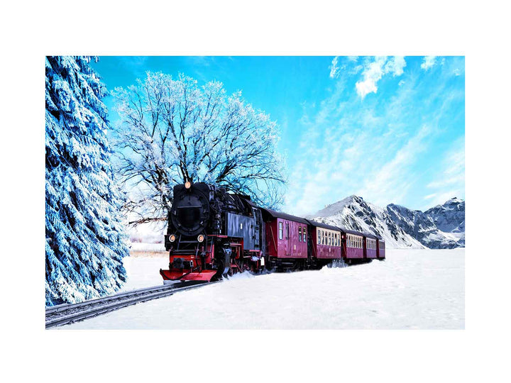 Red Train Winter Painting