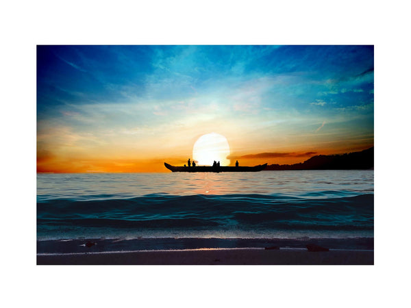 Boat And Sunset Painting