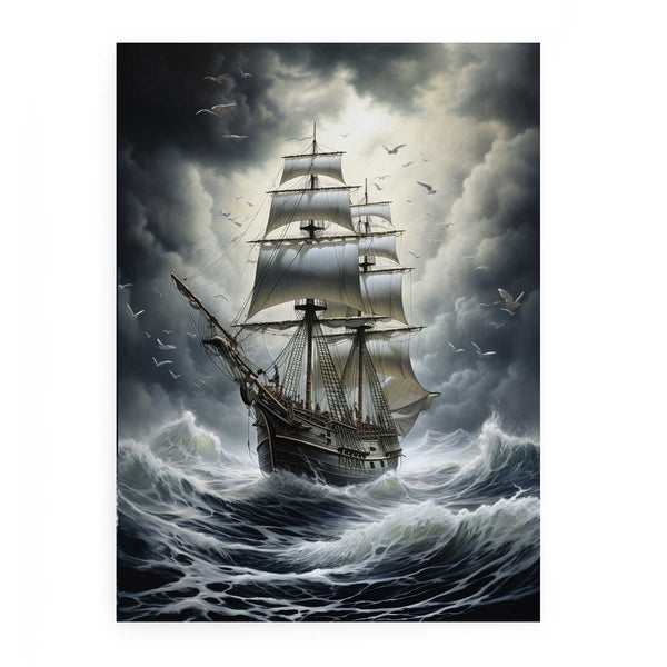 Ship In Storm Painting