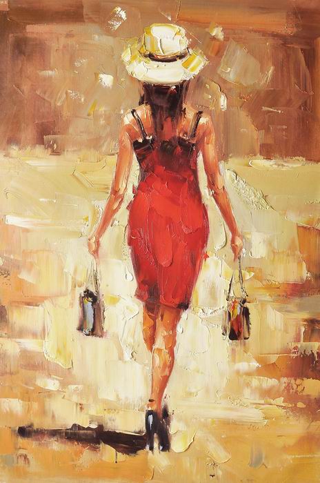 Two Purse With Knife Art Red lady Painting 