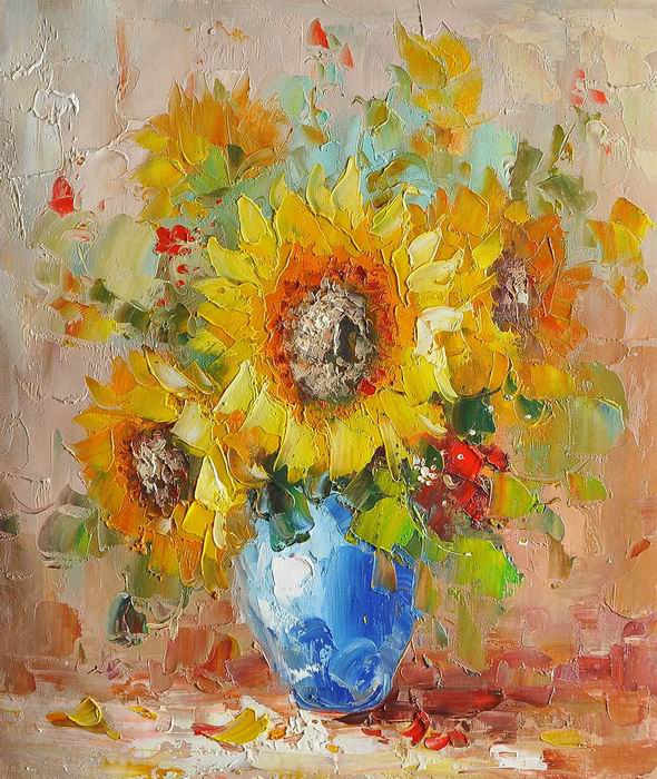 Blue Sunflower Knife Art Painting 