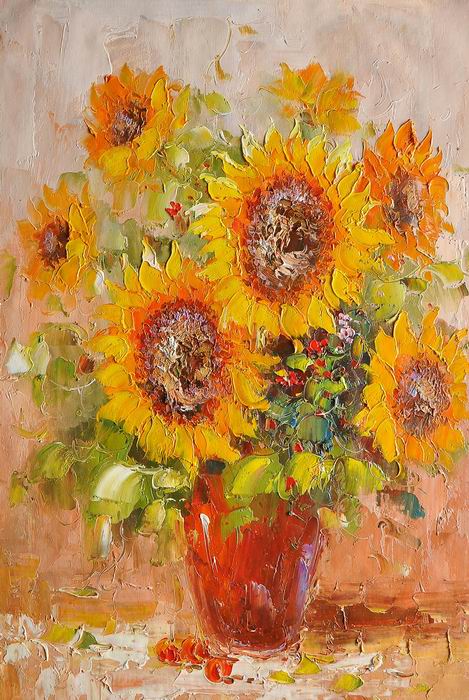 Knife Art Sunflower Yellow Painting 