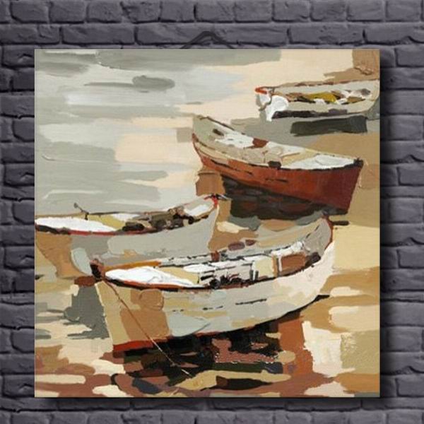 Four Boat Water Modern Art  Painting 