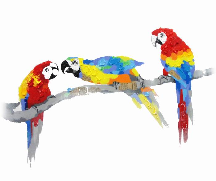 Modern Three Red Parrot Art Painting 