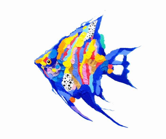 Modern Blue Fish Art Painting 