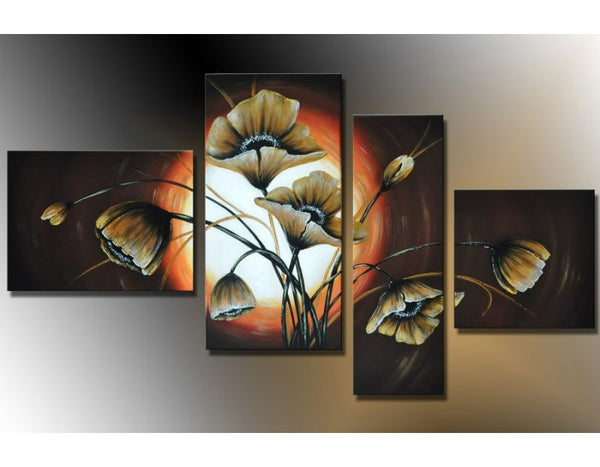 4 Panel Brown Flower Painting Set 