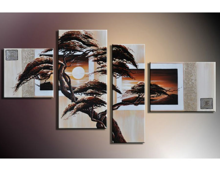 4 Panel Tree Wall Art Painting Set 