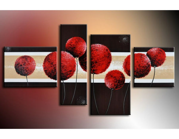 4 Panel Red Group Art Painting Set 