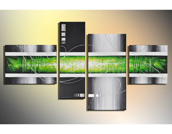 4 Panel Green Oil Painting Set 