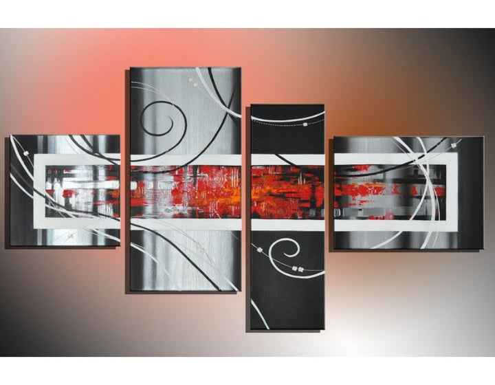 4 Panel Black And Red Oil Painting Set 