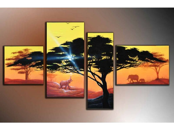 Elephant 4 Panel Oil  Painting Set 