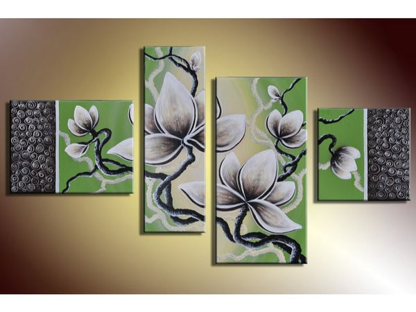 Green Flower 4 Panel  Oil  Painting Set 