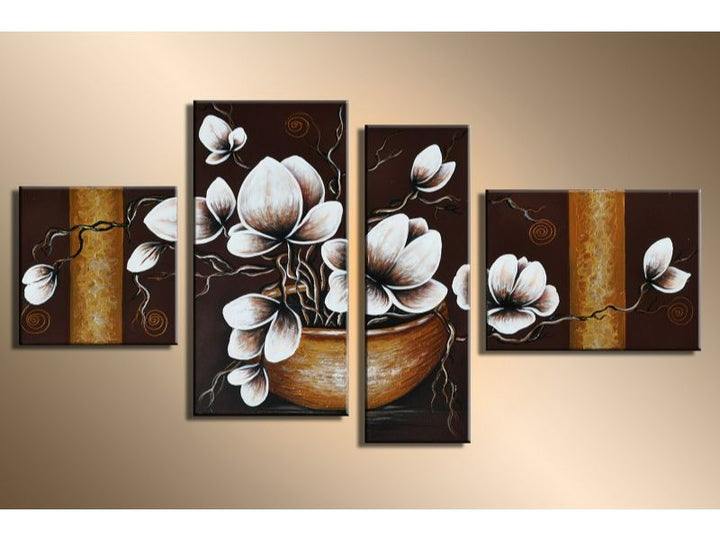 Brown Flower 4 Panel Painting Set 