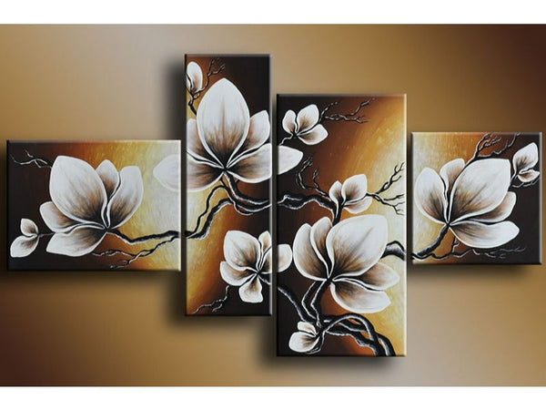 4 Panel Gold Flower Oil Painting Set 