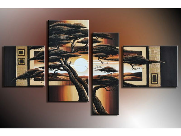 4 Panel Tree Moon Painting Set 