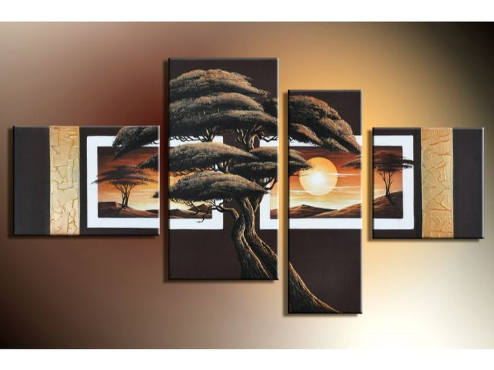 Tree And Moon 4 Panel Painting 