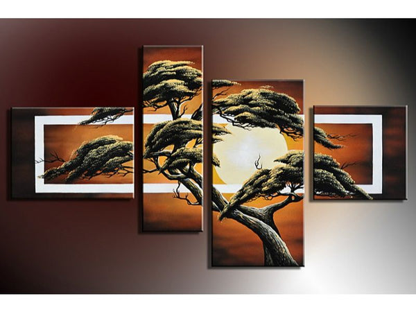 4 Panel Full Moon Tree Painting Set 