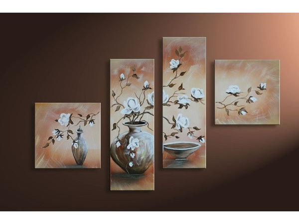 4 Panel Brown Flower Vase Painting Set 