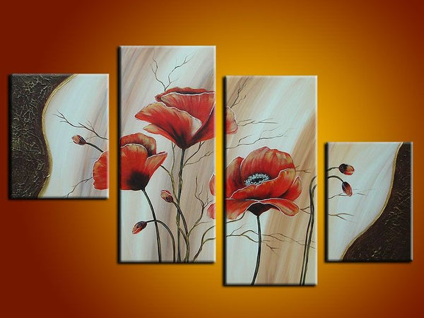 4 Panel Orange Flower Painting Set 