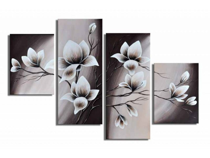 4 Panel Black And White Flower Painting Set 