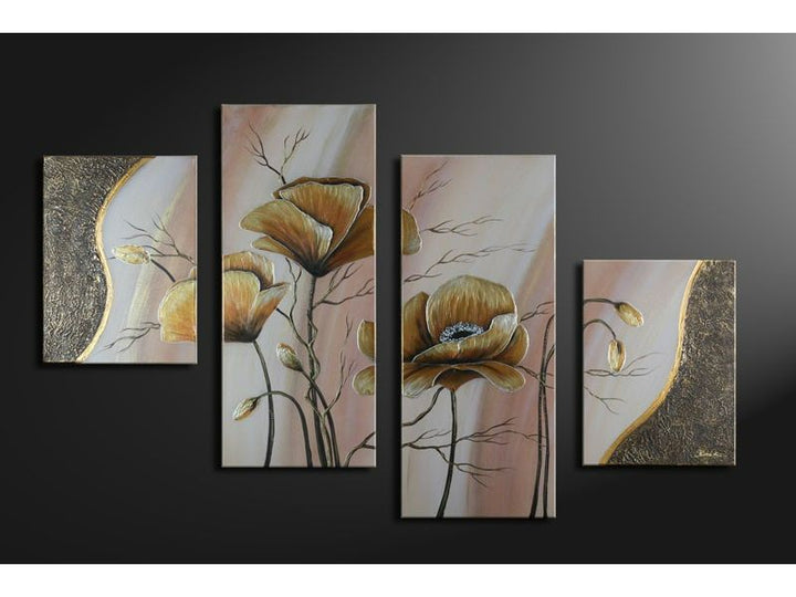 4 Panel Gold Flower Painting Set 