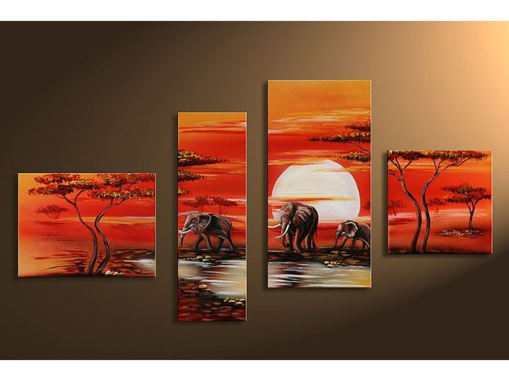 4 Panel Elephant Painting Set 