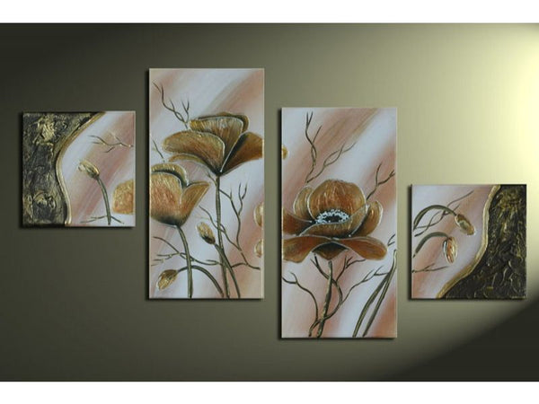 Flower Gold Bud 4 Panel Painting 