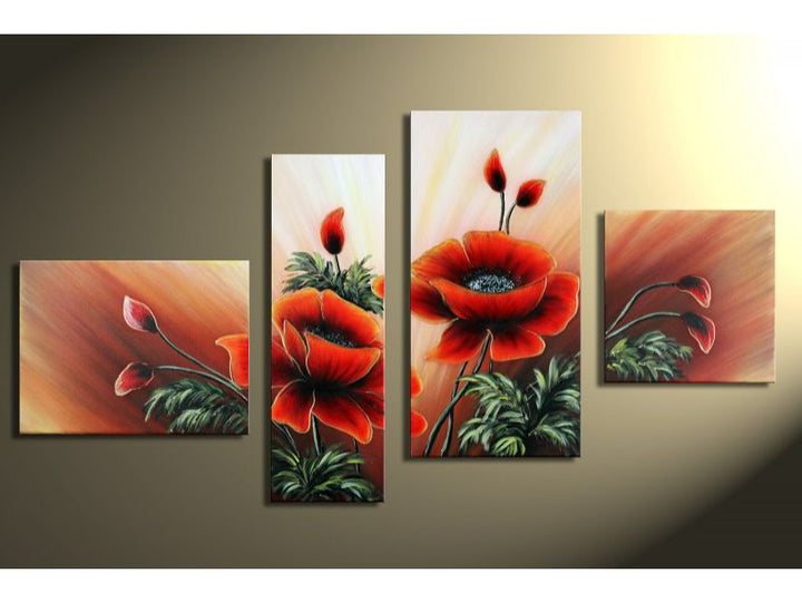 4 Panel Flower With Leaf Painting 