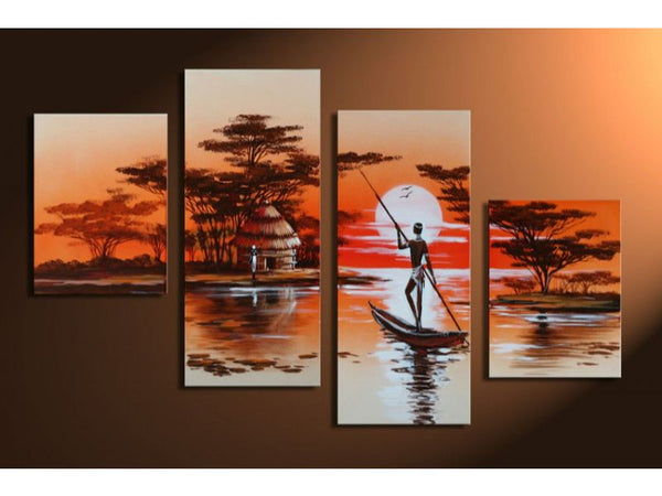 4 Panel Boat Painting Set 