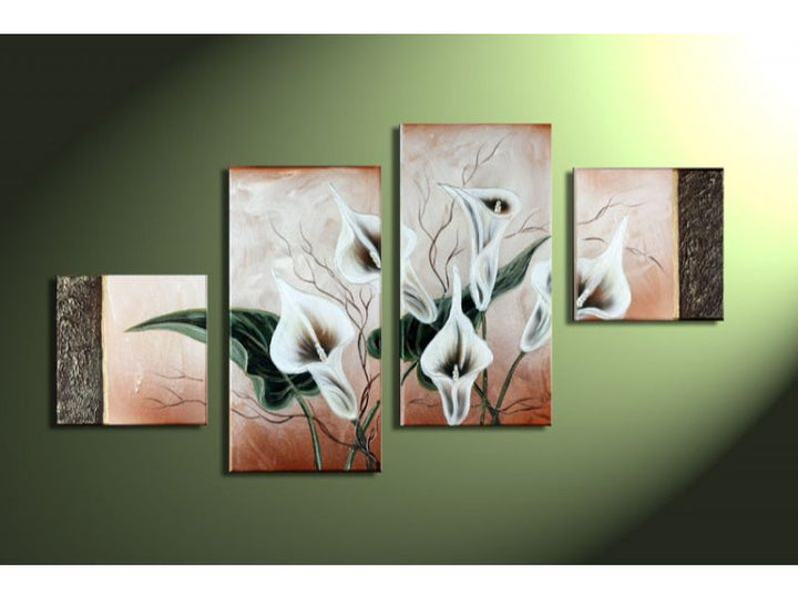 4 Panel Green White Flower Painting 