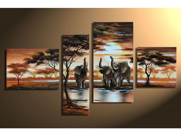 Brown Elephant 4 Panel Painting 