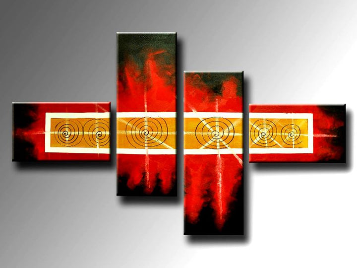 4 Panel Red Spiral Painting Set 