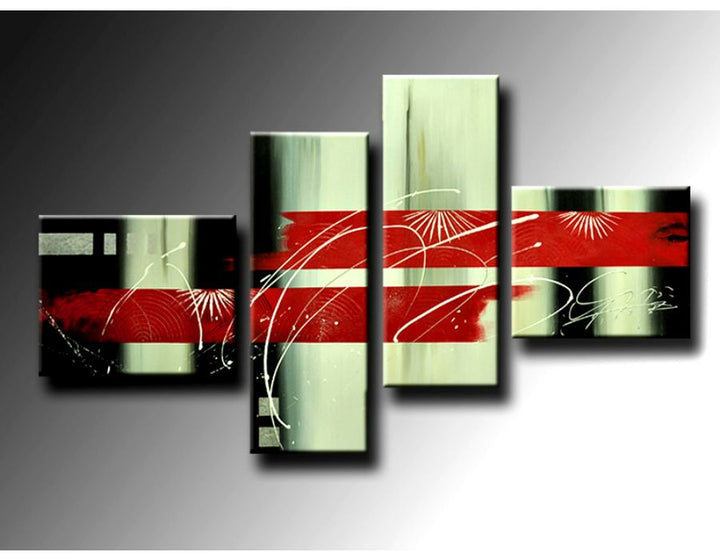4 Panel Red And Gold Painting Set 