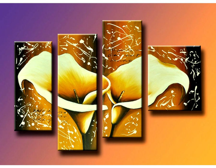 4 Panel Yellow Gold Flower Painting 
