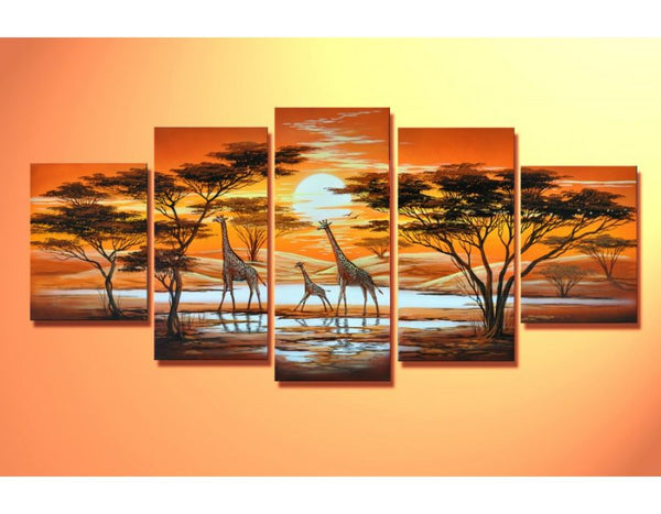 5 Panel Giraffe Painting 