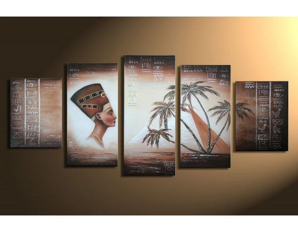 5 Panel Brown Egypt Painting Set 