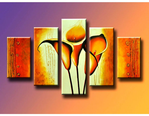 5 Panel Gold And Red Painting Wall Art Set 