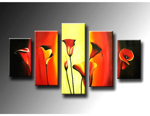 5 Panel Flower Stem Painting Wall Art Set 